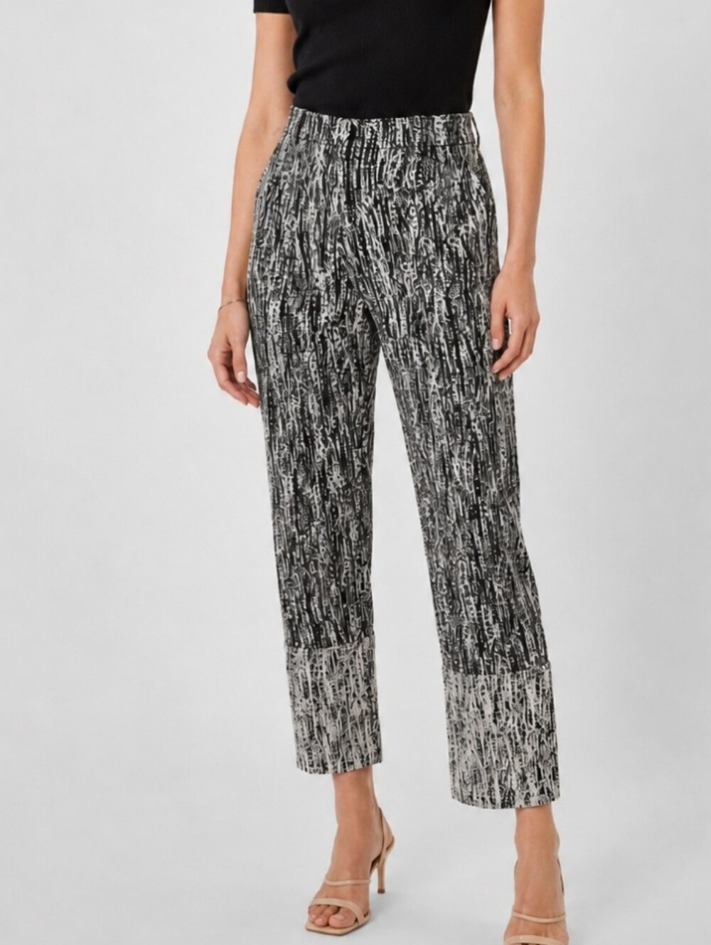 Dorothee Schumacher Abstract Print Contrast Cuff Cropped Pants Made In Hungary